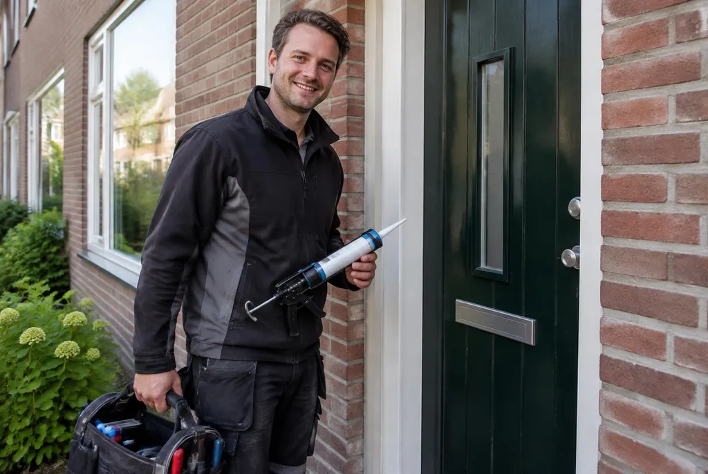 Vakman van Kitbedrijf De Meern bij de voordeur van een woning